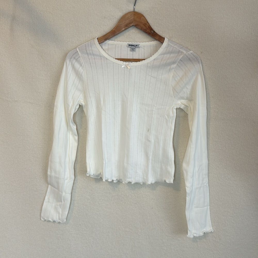 J Crew Girls' long-sleeve pointelle-knit T-shirt Size XXL‎ Ivory